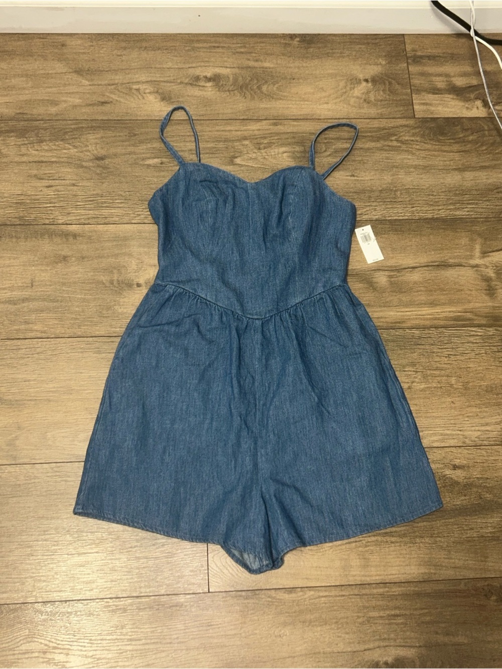 Old Navy Blue Chambray Denim One-Piece Romper - Sleeveless Spaghetti Strap